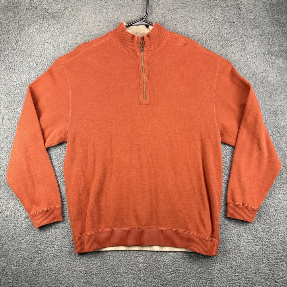 Pendleton Mens Quarter Zip Cotton Sweater Large Burnt Orange RN 29685‎